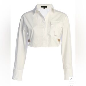 NWOT. White collared button up with Brown Belt across back. Very stylish.